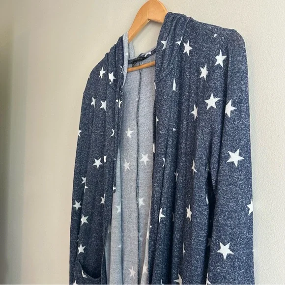 Lucky Brand Star Print Cardigan with Hood, Blue and White, Women’s Size L - Picture 5 of 11